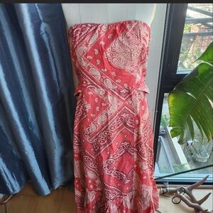 HOLDING HORSES Strapless Red Paisley Dress
